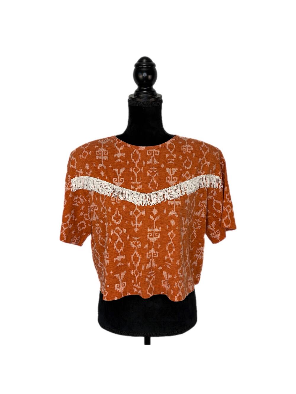 Vintage Southwest Pattern Fringe Western Crop T Shirt - Women's Size L